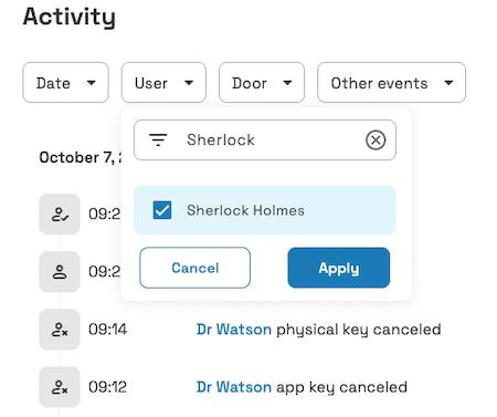 Activity filters