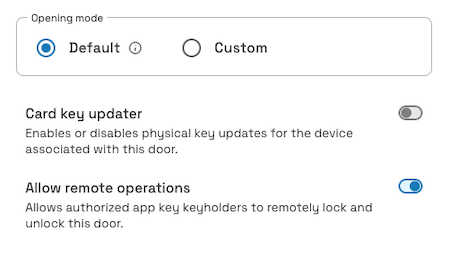 Allow remote operations door checkbox