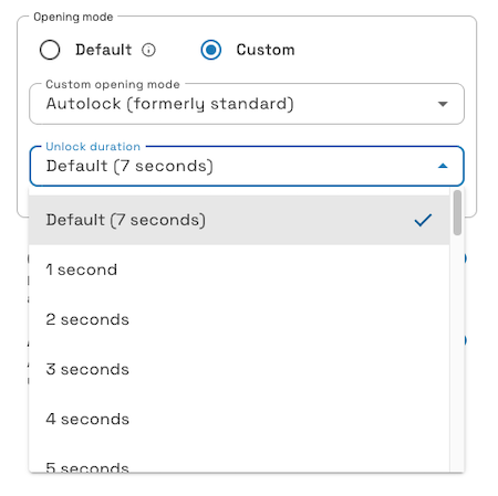 Configurable door opening time