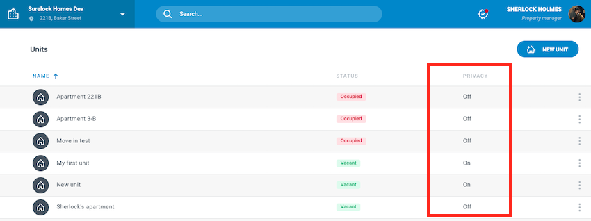 Unit privacy in Homelok
