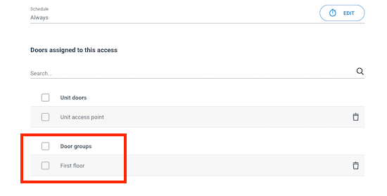 Adding a door group to an access