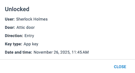 Door unlocked event example