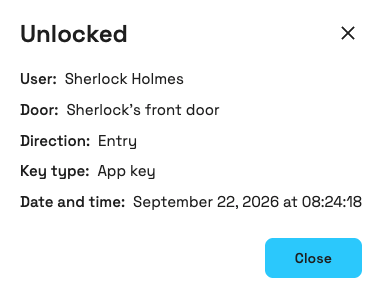 Door unlocked event example