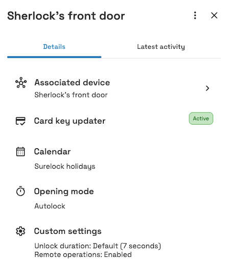 Door settings with remote operations enabled