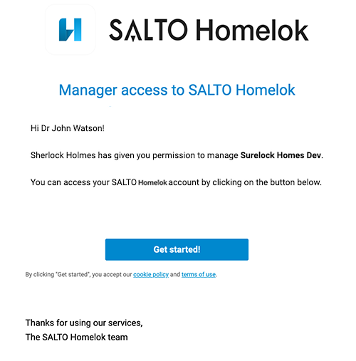 SALTO Homelok sign in email