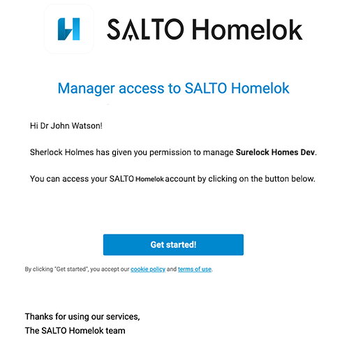 Salto Homelok Anmeldungsmail