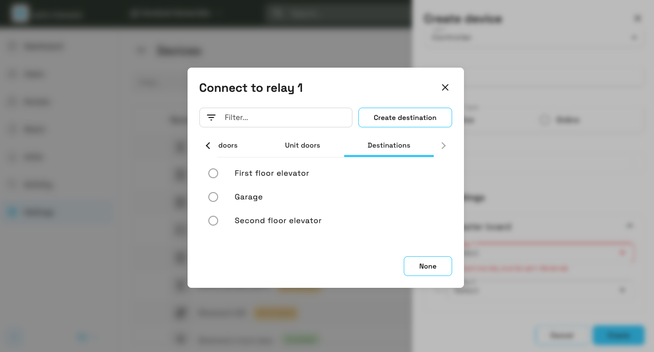 Connect relays to doors or destinations