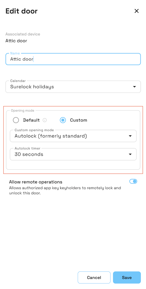 Autolock timer field on the Edit door screen