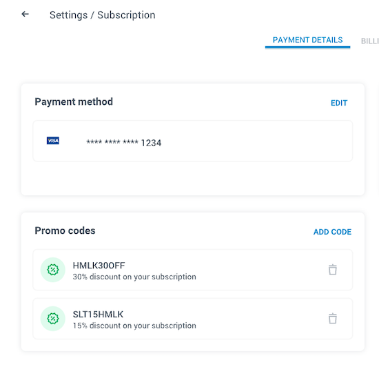 Liste der Promo-Codes