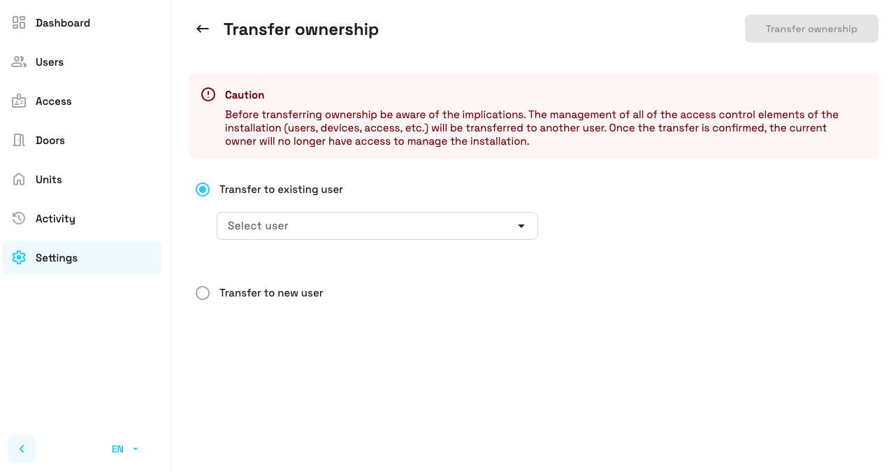 Transfer ownership to user