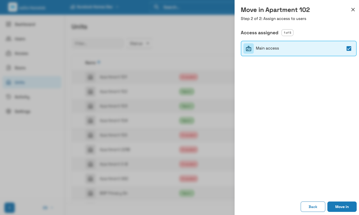 Moving in unit users step 2