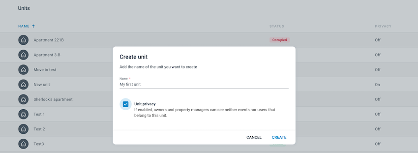 Unit privacy checkbox