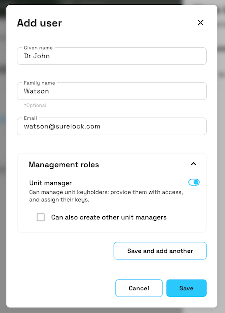 Creating a unit user