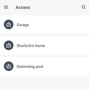 Lista de accesos en Homelok