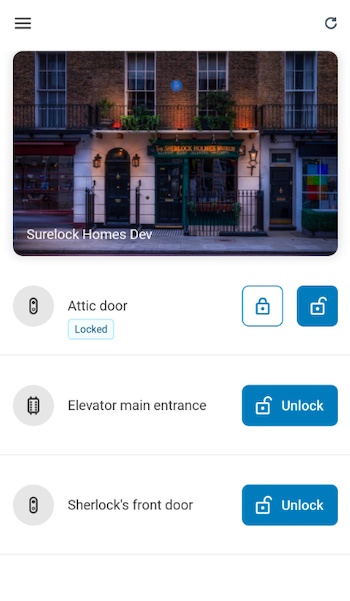 Salto Homelok App mit zugewiesenen Schlüsseln im Bildschirm „Meine Schlüssel“.