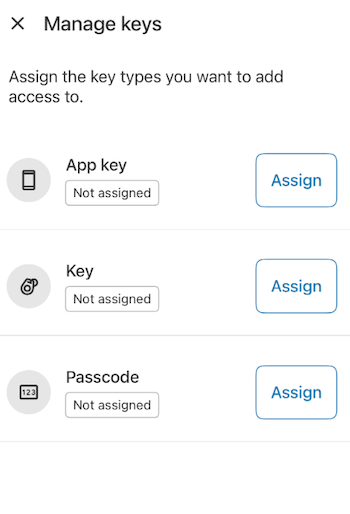 Key types in the Homelok app