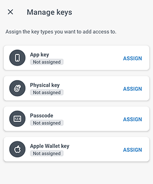 Key types in the Homelok app