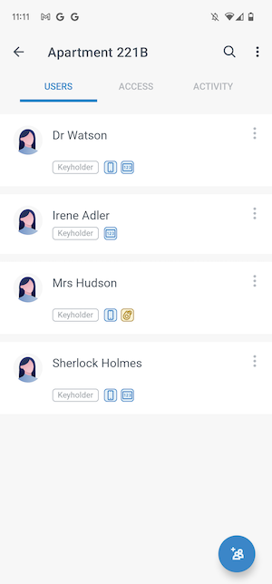 User list in Homelok app