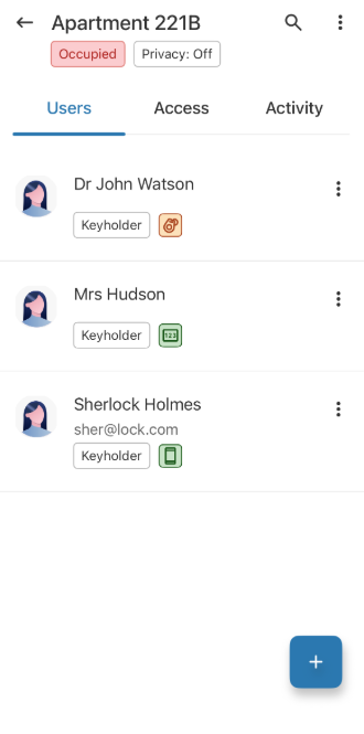 User list in Homelok app