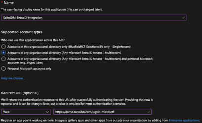 Seite zum Registrieren einer Anwendung im Azure-Portal