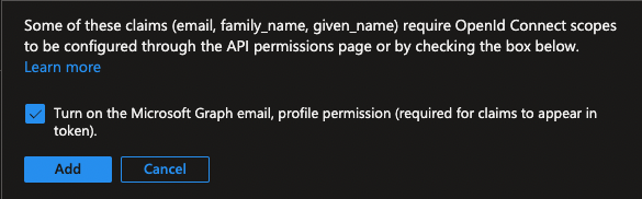 Pop-up zum Aktivieren der Microsoft Graph-E-Mail- und Profilberechtigung