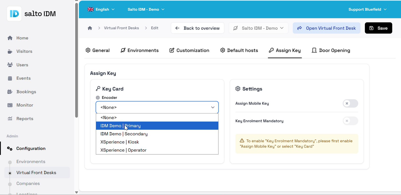Assign Key tab with the encoder selection and key settings
