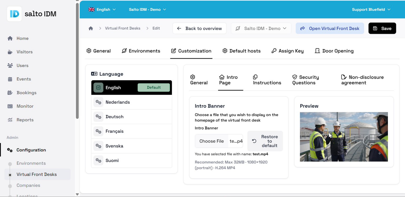 Customization Intro Page tab with a banner file and live preview