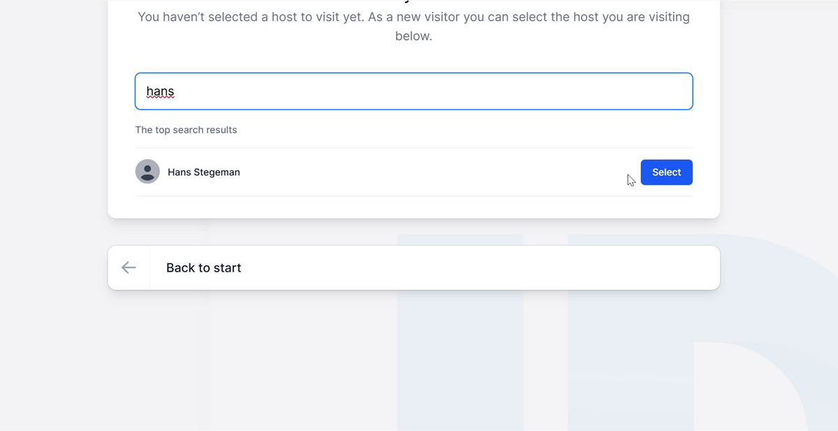 Host selection screen with search results