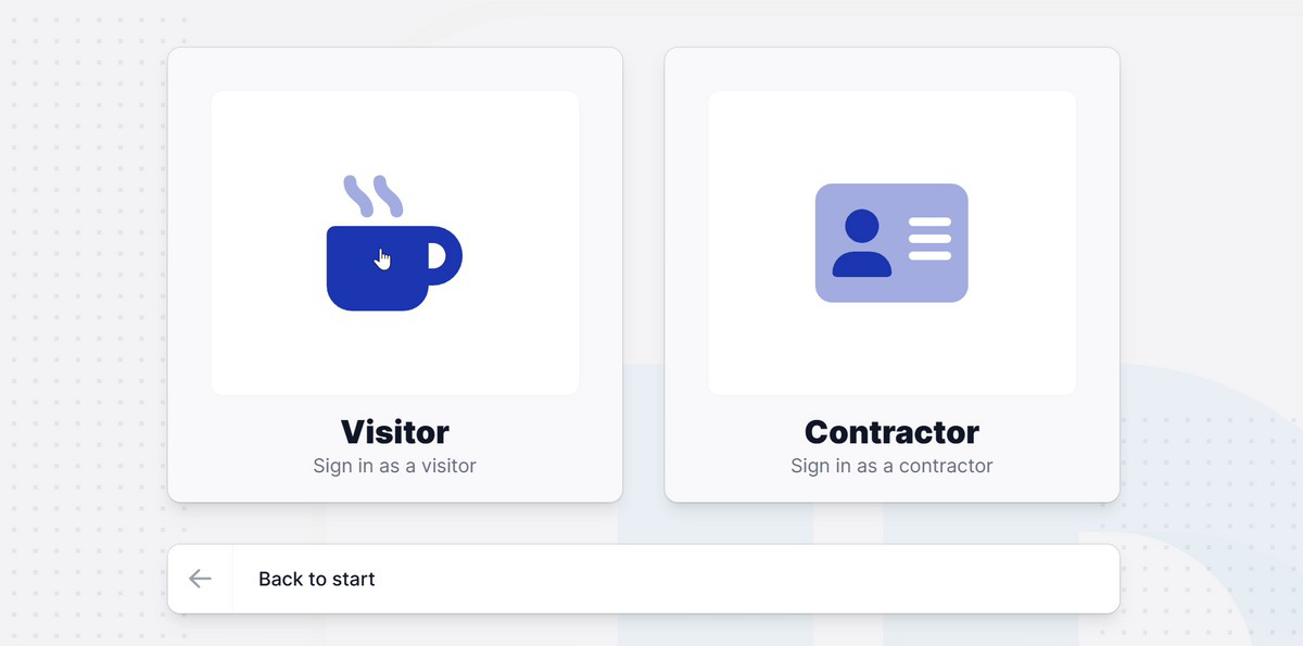 Visitor type selection with Visitor and Contractor options