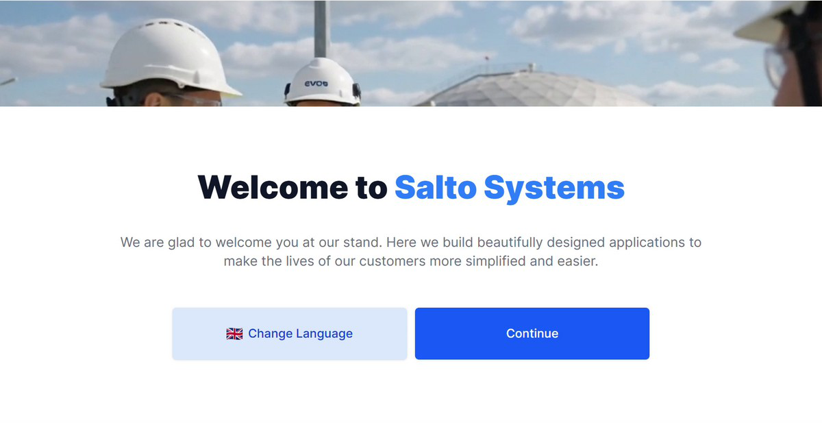 Welcome screen with language selection and Continue