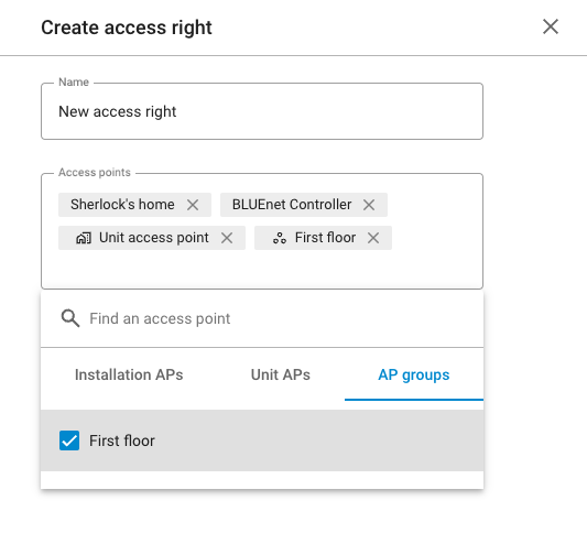 Adding an access point group to an access right