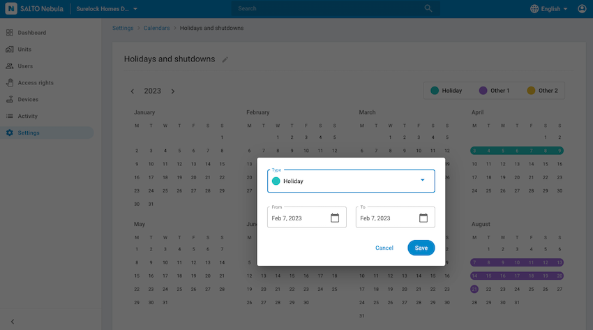 Kalender in Nebula