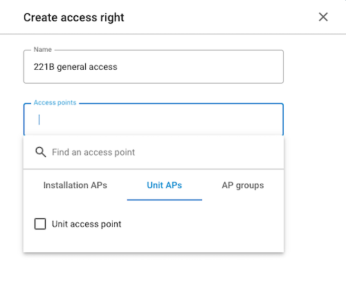 Creating an access right at the unit level