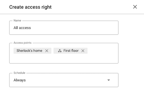 Access right schedule at unit level