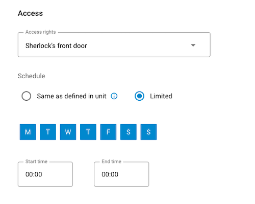 Unit manager creating access for a user