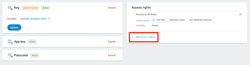 Adding access rights