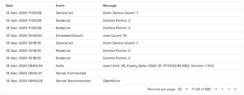 Orion Monitoring Event Logs