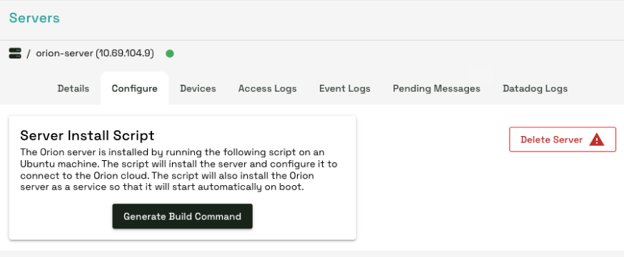 Server configure screen