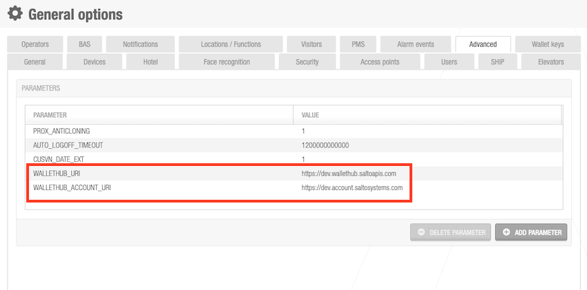 Space general options configuration - advanced parameters