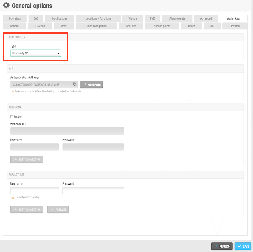 General options - wallet keys