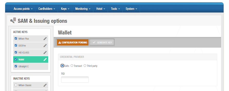 SAM & issuing configuration