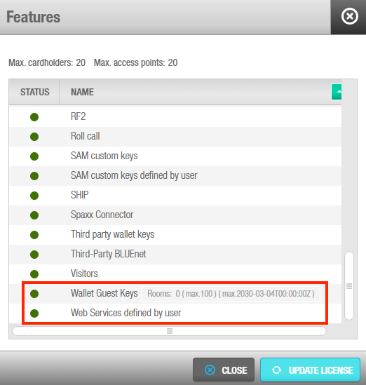 Space license wallet key feature