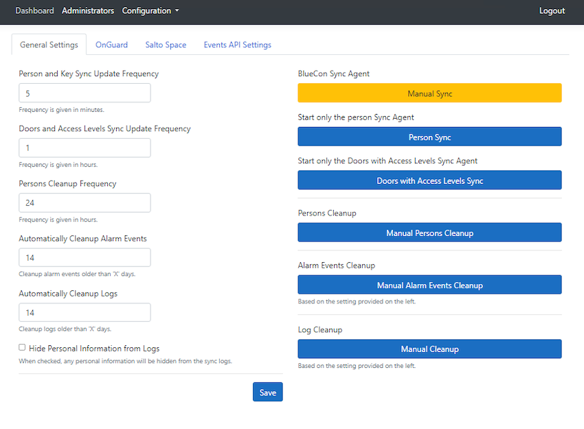 General settings tab