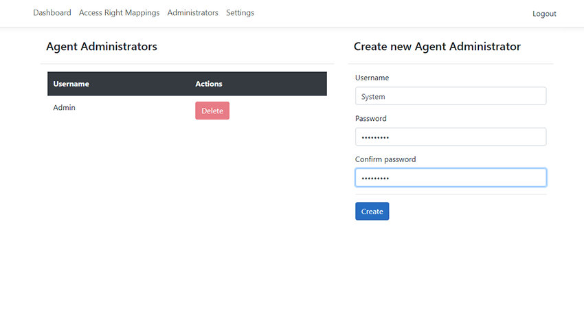 Create new Agent Administrator