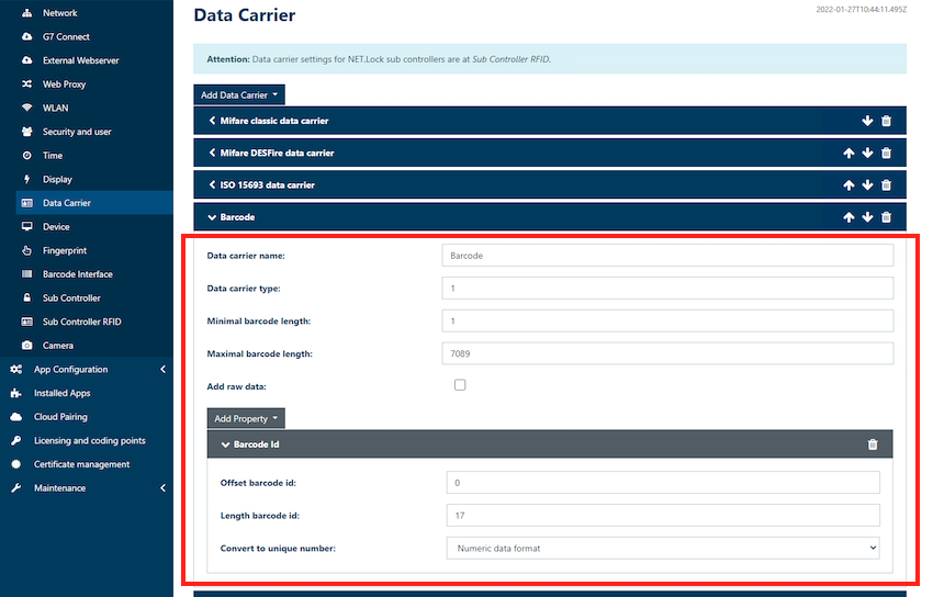 Data carrier setup