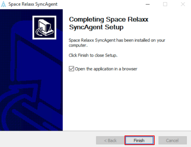 Completando la configuración de Space Relaxx SyncAgent