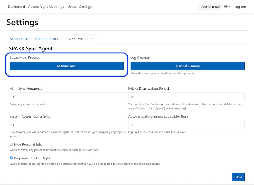 Spaxx manual sync