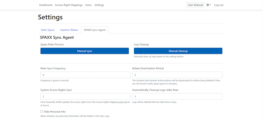 Spaxx sync settings