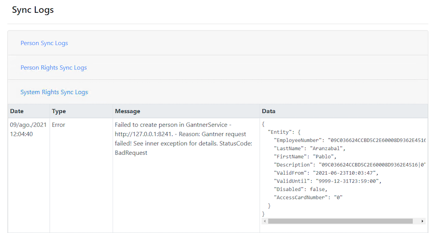 System rights sync logs example