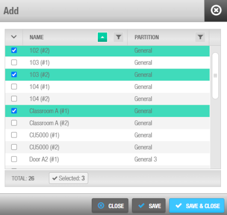 Roll Call Areas readers configuration - Reader selection